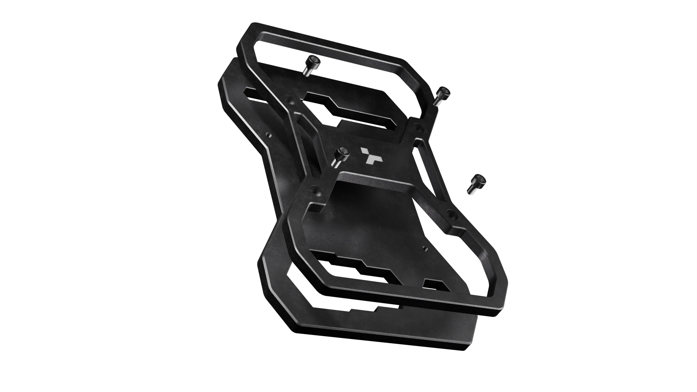 Exploded view of the black Multitool concept with separated fasteners and frame